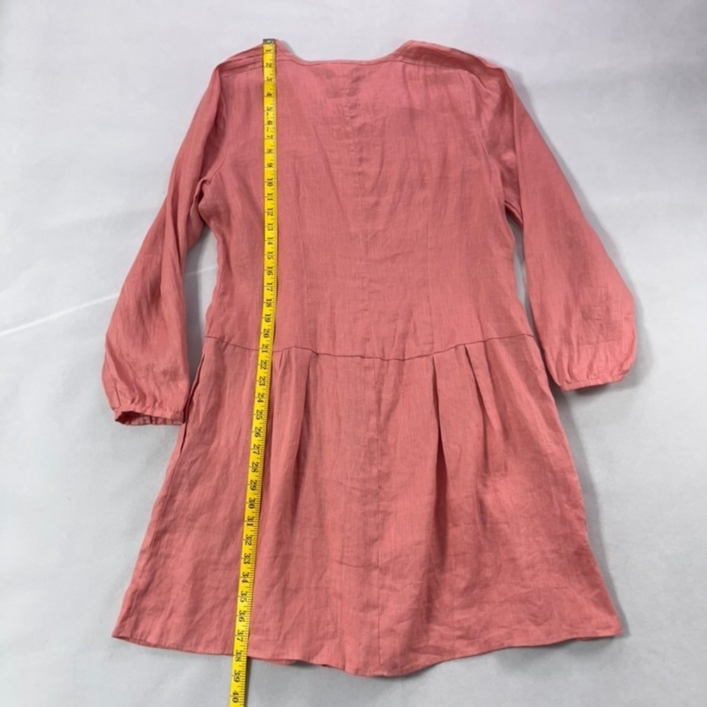 Sundance Linen Dress XL Coral Pintuck Drop-Waist Long Sleeve Side Seam Pockets - Picture 11 of 12